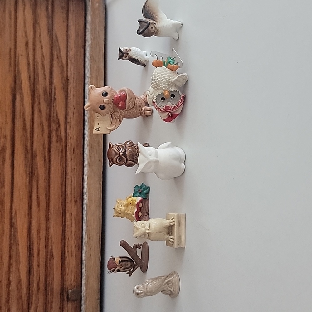 Vintage Assorted Small Animal Figurines Owls Set Bundle Of 10